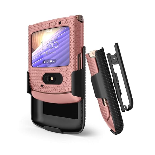 BELTRON Clip Case for Motorola RAZR 5G Snap-On Protective Cover with Rotating Belt Holster and Kickstand Rose Color