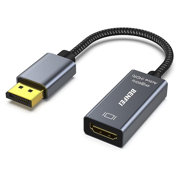 BENFEI Active DisplayPort to HDMI Adapter 4K@60Hz - Compatible with HP, ThinkPad, AMD & NVIDIA - Male to Female, Space Gray