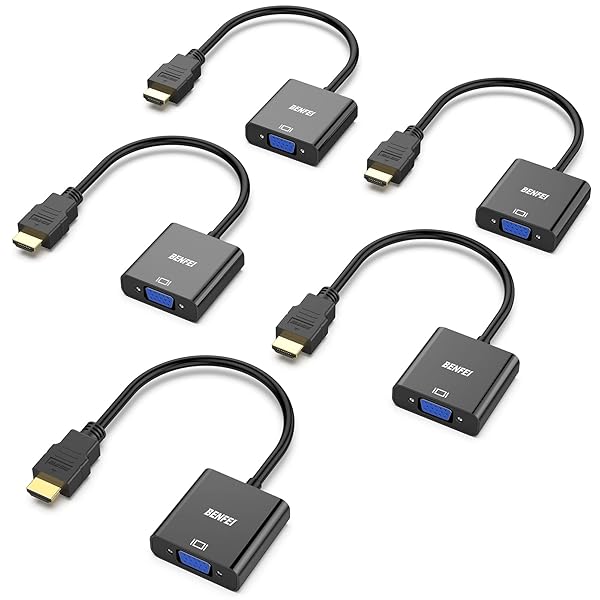 BENFEI HDMI to VGA Adapter 5 Pack - Gold-Plated Male to Female for PC, Laptop, Projector & More