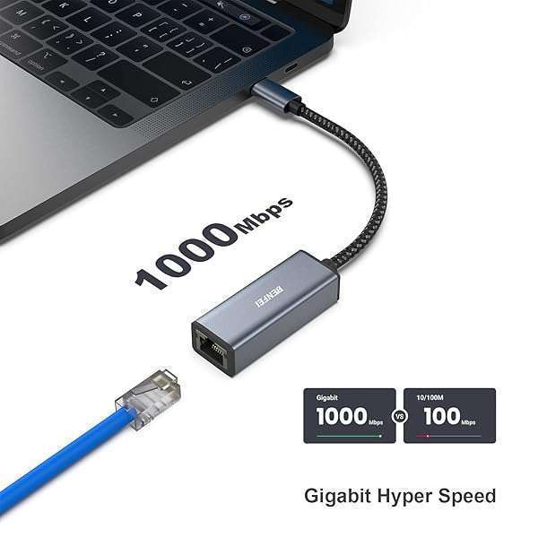 BENFEI USB-C to Ethernet Adapter: Fast Gigabit LAN for iPhone 15 Pro, MacBook Pro/Air 2023, iPad Pro & More - Image 3