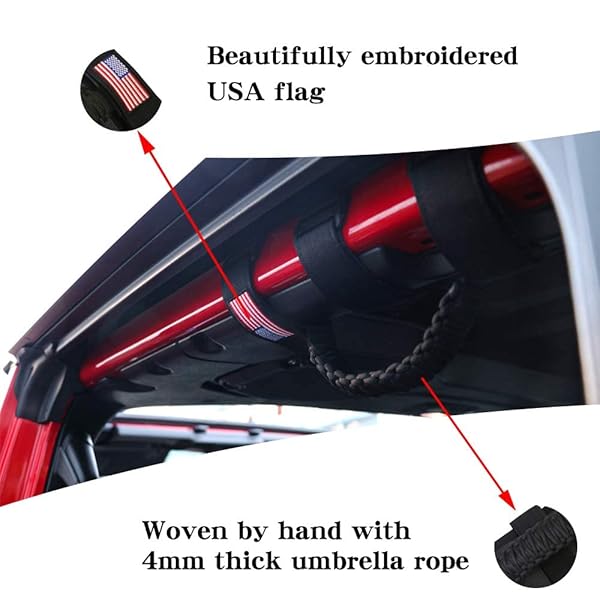 "BESTAOO Roll Bar Grab Handles for Jeep Wrangler & Gladiator - Paracord Grip, Metal Buckle, Fits 2-4" Roll Bars (1955-2024)" - Image 6