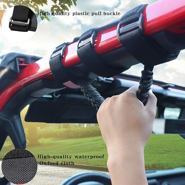 "BESTAOO Roll Bar Grab Handles for Jeep Wrangler & Gladiator - Paracord Grip, Metal Buckle, Fits 2-4" Roll Bars (1955-2024)" - Image 7