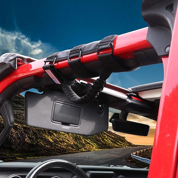 "BESTAOO Roll Bar Grab Handles for Jeep Wrangler & Gladiator - Paracord Grip, Metal Buckle, Fits 2-4" Roll Bars (1955-2024)" - Image 9