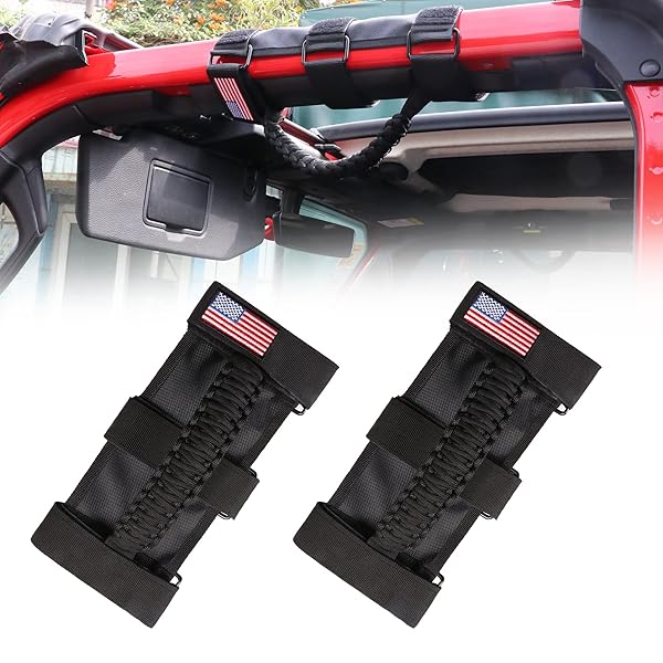 "BESTAOO Roll Bar Grab Handles for Jeep Wrangler & Gladiator - Paracord Grip, Metal Buckle, Fits 2-4" Roll Bars (1955-2024)" - Image 10
