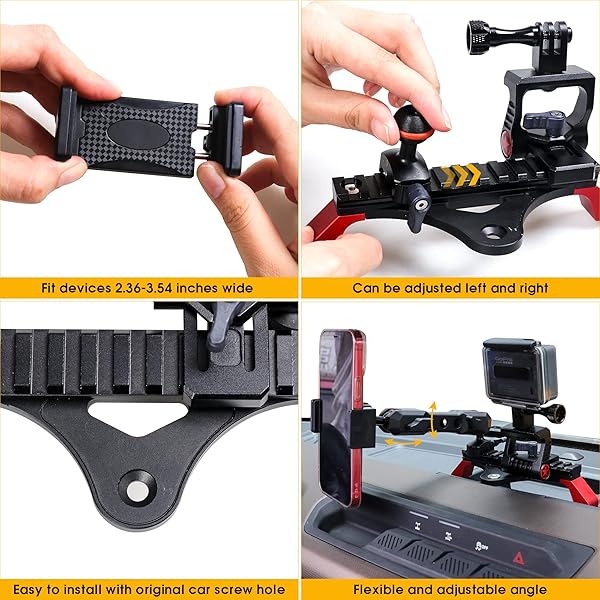 BESTAOO Dash Phone Holder and Camera Mount for Ford Bronco 2021 2022 2023 2024 2025 2 Door and 4 Door, Compatible with GoPro and Smart Phone (Slide - Image 4