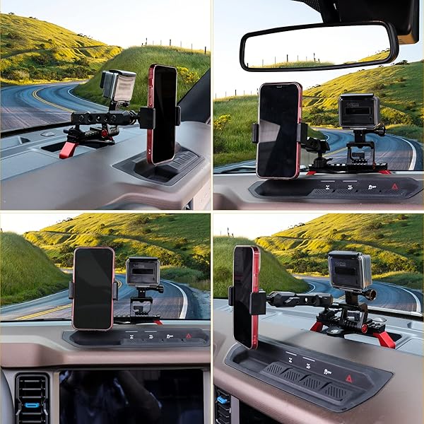 BESTAOO Dash Phone Holder and Camera Mount for Ford Bronco 2021 2022 2023 2024 2025 2 Door and 4 Door, Compatible with GoPro and Smart Phone (Slide - Image 7
