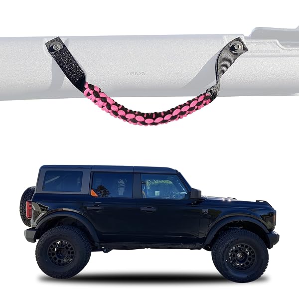 BESTAOO Roll Bar Grab Handles Paracord Grip Handle for Ford Bronco 2021 to 2025 2 Door 4 Door 4 Pack in Pink - Image 10