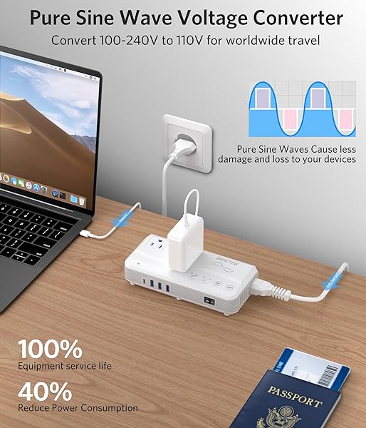 BESTEK Universal Travel Adapter Pure Sine Wave Voltage Converter 220V to 110V with 4 USB Charging Worldwide Plug Adapter - Image 4