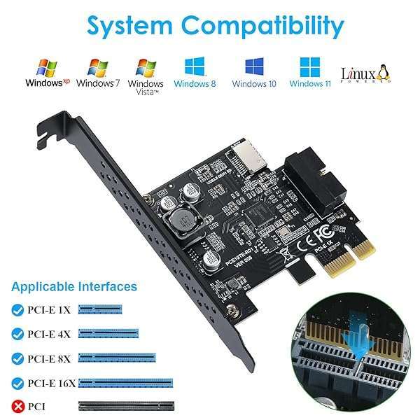 BEYIMEI PCI-E 1X to USB 3.2 Gen 1 Expansion Card - 20-Pin Front Panel Header & Type-C Connector - Image 4