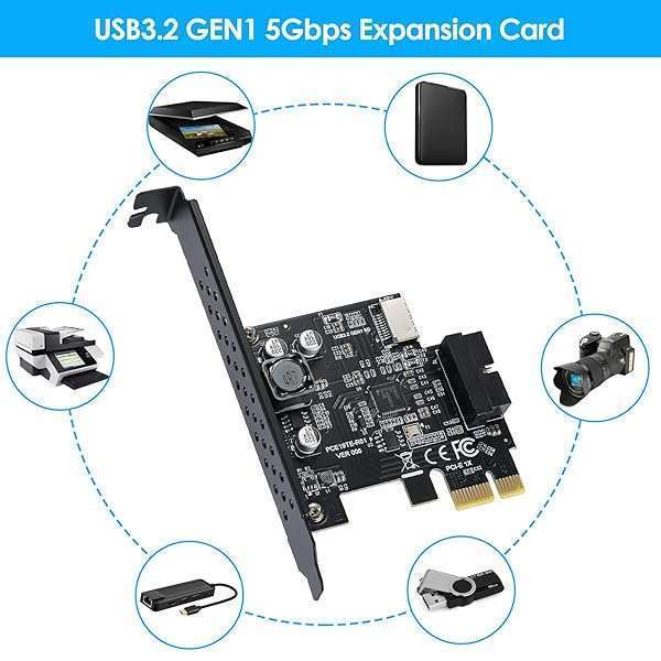 BEYIMEI PCI-E 1X to USB 3.2 Gen 1 Expansion Card - 20-Pin Front Panel Header & Type-C Connector - Image 6