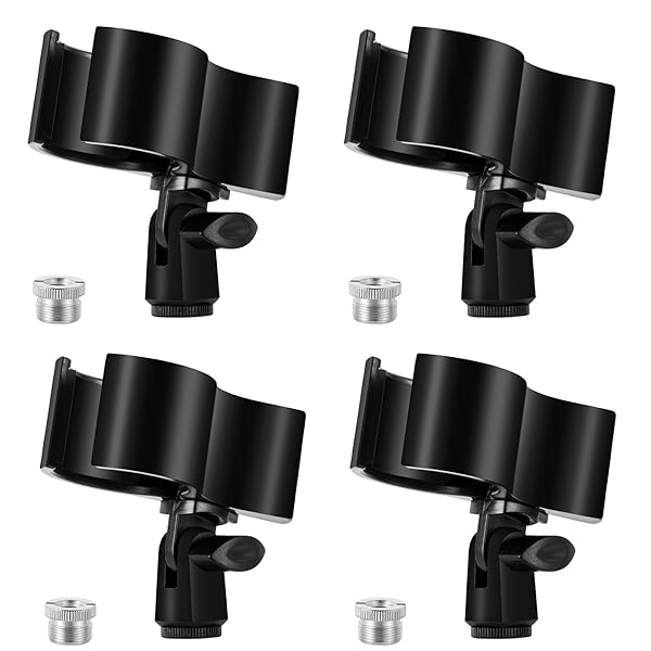 BILIONE 4pcs Versatile Microphone Clip, Adjustable Mic Holder for Microphones with Outer Diameter Range 1.26" from 2.3", with 5 8" Male to 3 8"