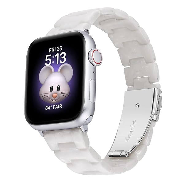 BINLUN Lightweight Resin Apple Watch Bands 38mm 40mm 41mm 42mm 46mm for Men Women Pearl White Compatible with iWatch Series 1 to 10