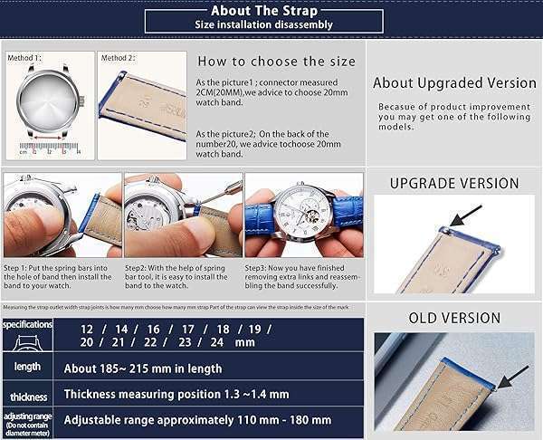 BINLUN Leather Watch Band Genuine Calfskin Replacement Watch Strap Quick Release Crocodile Pattern 10 Colors 13 Sizes for Men Women?Black,12MM? - Image 9