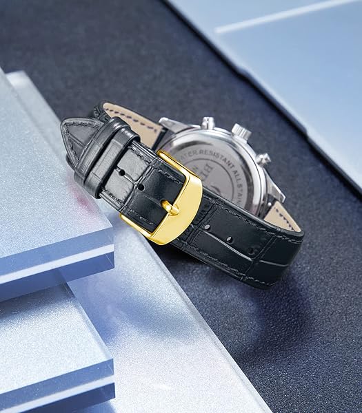 BINLUN Genuine Calfskin Leather Watch Band Quick Release Crocodile Pattern 10 Colors 13 Sizes for Men Women Gold Buckle Black 17MM - Image 6