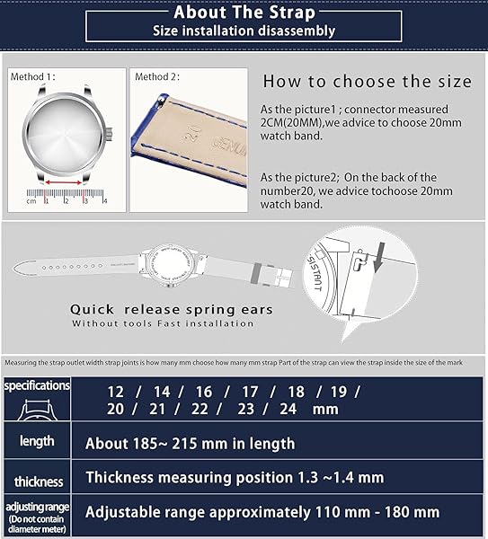 BINLUN Genuine Calfskin Leather Watch Band Quick Release Crocodile Pattern 10 Colors 13 Sizes for Men Women Gold Buckle Black 17MM - Image 8