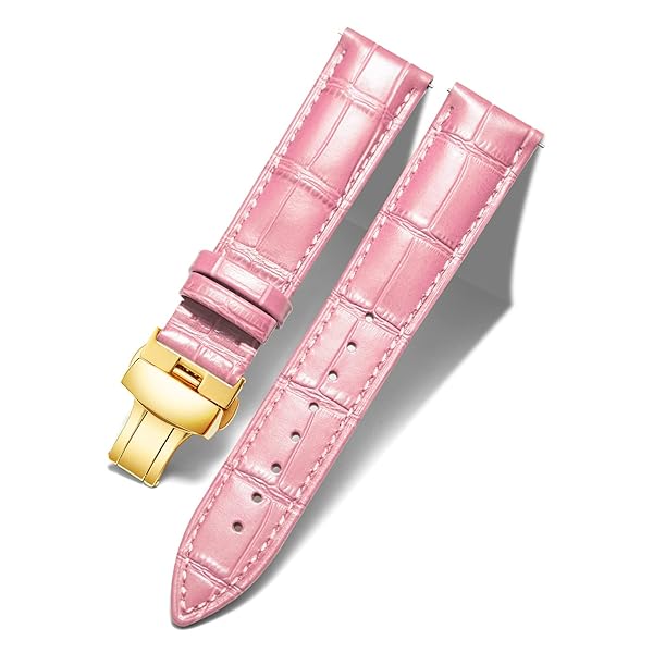 BINLUN Leather Watch Strap Quick Release with Gold Buckle 19mm Stylish Band for Men and Women in Pink