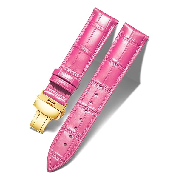 BINLUN Leather Watch Strap Quick Release with Gold Butterfly Buckle 17mm Stylish Watch Band for Men and Women
