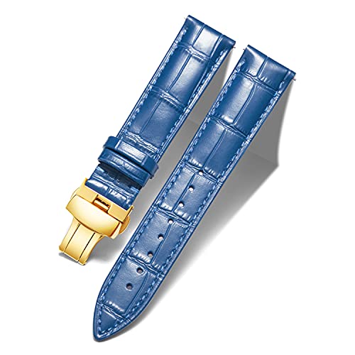 BINLUN Leather Watch Strap Quick Release with Gold Buckle 14mm Blue Band for Men and Women