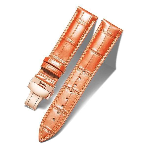 BINLUN BINLUN Quick Release Leather Watch Strap with Rose Gold Buckle - 18mm Orange Band for Men & Women
