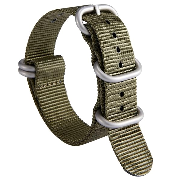 BINLUN Premium Nylon Watch Strap Thick Multicolor Bands for Men Women 18mm to 24mm with Heavy Duty Stainless Steel Buckle Green Silver 19mm