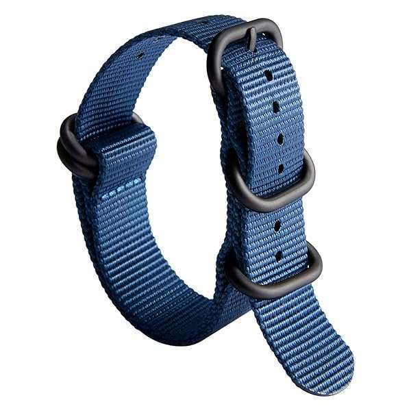 BINLUN Nylon Watch Strap Thick Premium Ballistic Multicolor Bands for Men Women 18mm 19mm 20mm 21mm 22mm 23mm 24mm with Military Heavy Duty 5 Rings Stainless Steel Buckle(BLue-BLack,18mm)