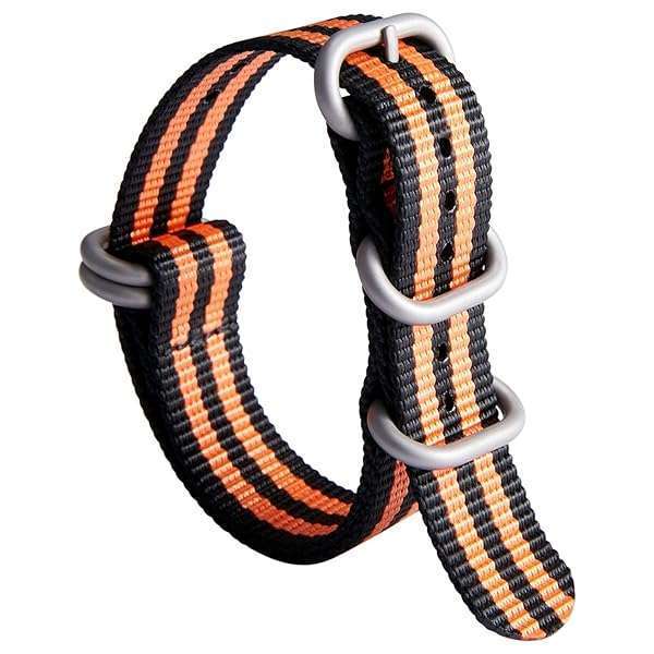 BINLUN Nylon Watch Strap Thick Premium Ballistic Multicolor Bands for Men Women 18mm 19mm 20mm 21mm 22mm 23mm 24mm with Military Heavy Duty 5 Rings Stainless Steel Buckle(Black Orange-Silver,23mm)
