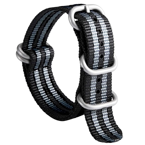 BINLUN Premium Nylon Watch Strap Thick Multicolor Bands for Men Women 18mm to 24mm with Heavy Duty Stainless Steel Buckle Black Grey Silver 20mm