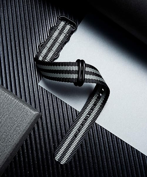 BINLUN Premium Nylon Watch Strap Thick Multicolor Bands for Men Women 18mm to 24mm with Heavy Duty Stainless Steel Buckle Black Grey-Black 22mm - Image 3