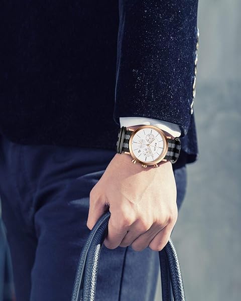 BINLUN Premium Nylon Watch Strap Thick Multicolor Bands for Men Women 18mm to 24mm with Heavy Duty Stainless Steel Buckle Black Grey-Black 22mm - Image 4