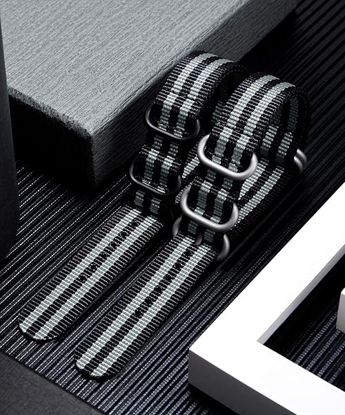 BINLUN Premium Nylon Watch Strap Thick Multicolor Bands for Men Women 18mm to 24mm with Heavy Duty Stainless Steel Buckle Black Grey-Black 22mm - Image 6