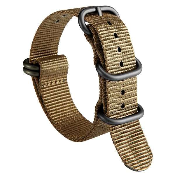 BINLUN Nylon Watch Strap Thick Premium Ballistic Multicolor Bands for Men Women 18mm 19mm 20mm 21mm 22mm 23mm 24mm with Military Heavy Duty 5 Rings Stainless Steel Buckle(Khaki-Black,22mm) - Image 2