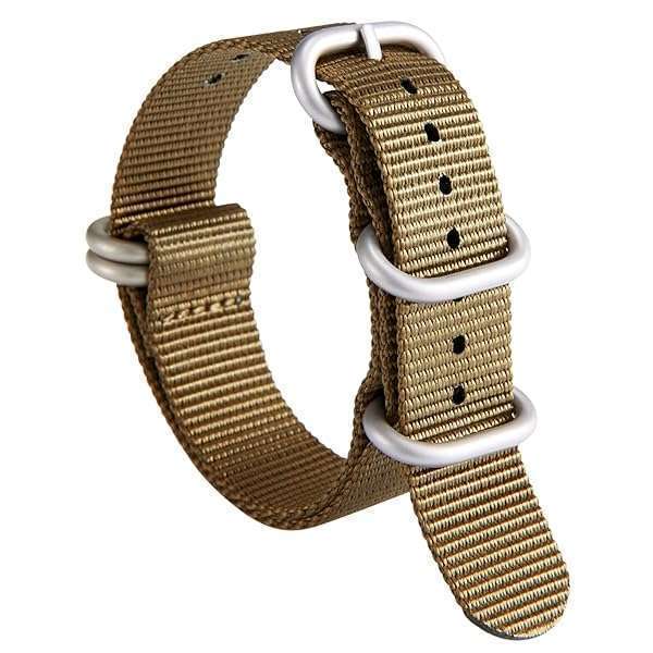 BINLUN Nylon Watch Strap Thick Premium Ballistic Multicolor Bands for Men Women 18mm 19mm 20mm 21mm 22mm 23mm 24mm with Military Heavy Duty 5 Rings Stainless Steel Buckle(Khaki-Silver,23mm)
