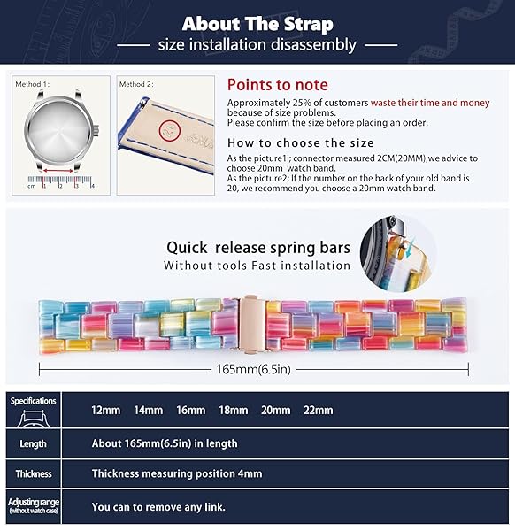 BINLUN Resin Watch Straps for Women Replacement Band 18mm 20mm 22mm 14 Colors Quick Release Wrist Strap for Men Smart Watch Bracelets - Image 6