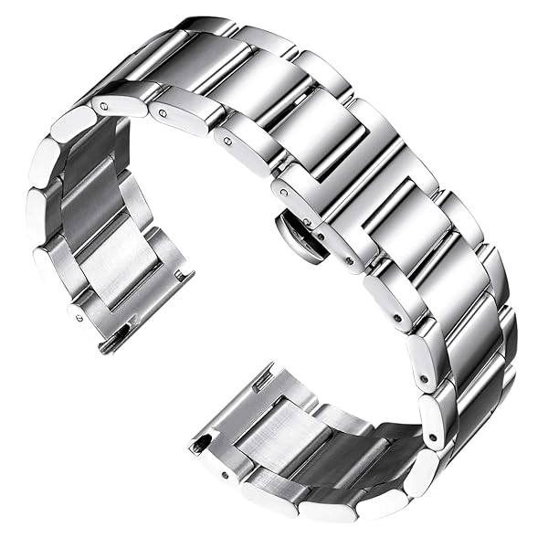 BINLUN Thick Stainless Steel Watch Band Replacement for Men Women Heavy Polished Matte Finish 16mm to 26mm Sizes Polished Silver 23mm