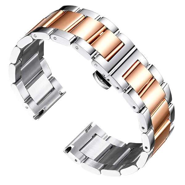 BINLUN Thick Stainless Steel Watch Band - Polished & Matte Finish, 16mm-26mm for Men & Women