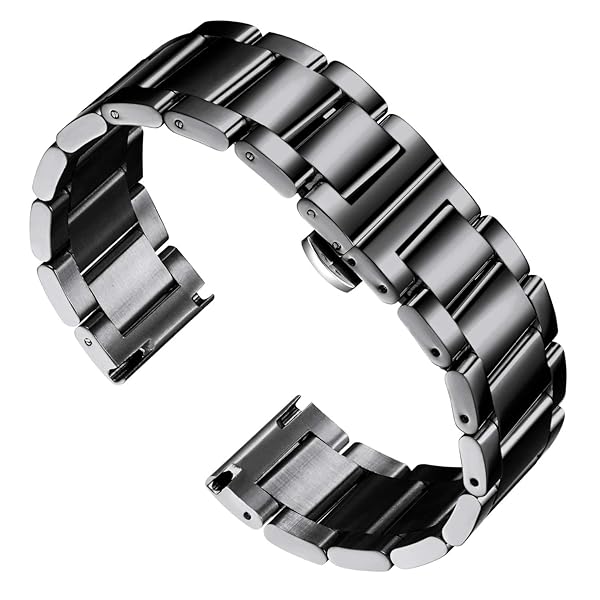 BINLUN Thick Stainless Steel Watch Band Replacement for Men Women Polished Black 20MM Heavy Matte Brushed Finish 16mm to 26mm Sizes