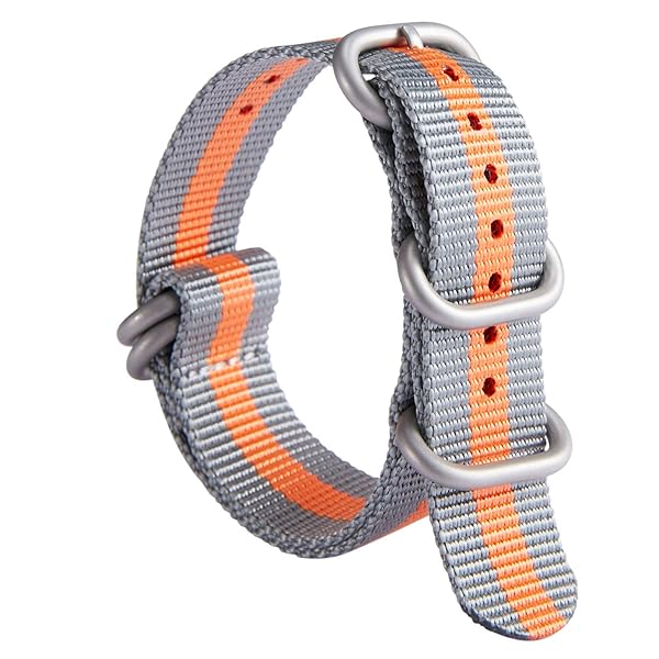 BINLUN Thick Nylon Watch Strap Replacement for Men 18mm 20mm 22mm 24mm Military Heavy Duty with Silver Black Buckle Grey Orange Band