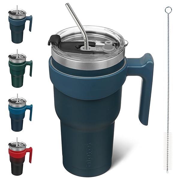 BJPKPK 30oz Stainless Steel Double Wall Insulated Tumbler with Handle and Straw Lid Navy Blue