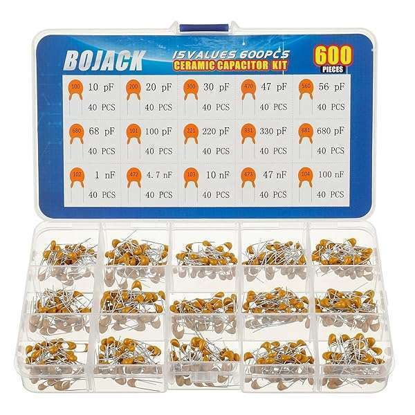 BOJACK BOJACK 600Pcs Ceramic Capacitor Assortment Kit: 15 Types from 10pF to 100nF - Perfect for Electronics Projects!
