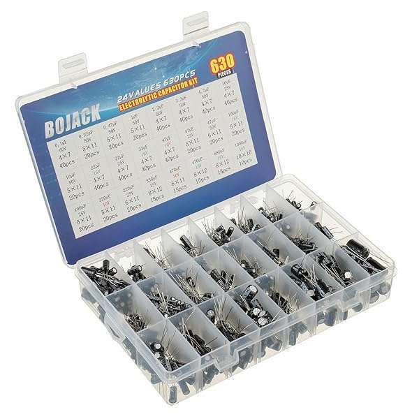 BOJACK 630pcs Aluminum Electrolytic Capacitor Kit: 0.1uF to 1000uF Assortment Box for Electronics Projects - Image 4