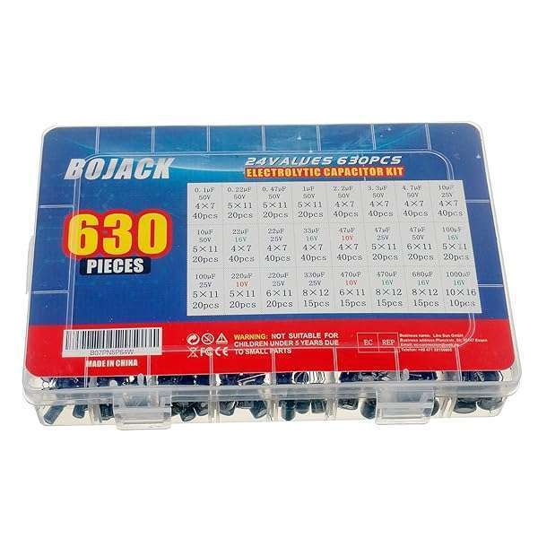 BOJACK 630pcs Aluminum Electrolytic Capacitor Kit: 0.1uF to 1000uF Assortment Box for Electronics Projects - Image 6
