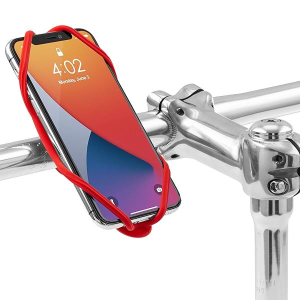 Universal BONE Bike Tie 4: Scratch-Free Silicone Phone Mount for Handlebar - Anti-Slip Design for Most Smartphones (Red)