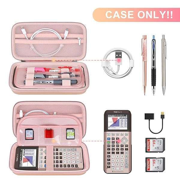 Buy BOVKE Hard Case for TI-84 Plus CE & TI-83 Plus - Rose Gold with Extra Pocket for Cables & Charger - Image 4