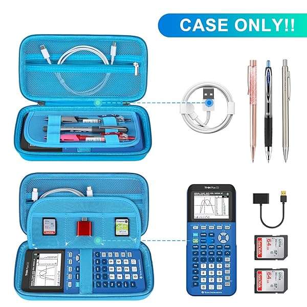 Buy BOVKE Hard Case for TI-84 Plus CE & TI-83 Plus - Extra Pocket for Cables & Charger - Durable Blue Calculator Protection - Image 4