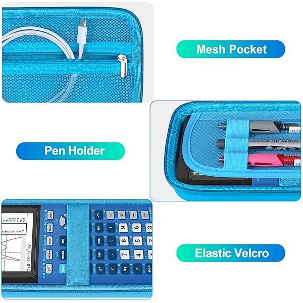 Buy BOVKE Hard Case for TI-84 Plus CE & TI-83 Plus - Extra Pocket for Cables & Charger - Durable Blue Calculator Protection - Image 5