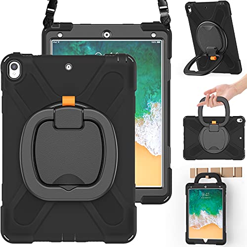 BRAECN Heavy Duty Silicone Case for iPad Air 3 10.5 2019 and iPad Pro 10.5 2017 with Pencil Holder and Rotating Hand Grip Black