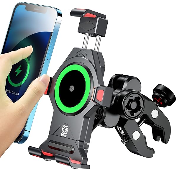 BRCOVAN BRCOVAN Motorcycle Phone Mount with 15W Qi Wireless Charger and Vibration Dampener, Metal, Anti-Theft, Anti-Shake, Adjustable Motorcycle Handlebar