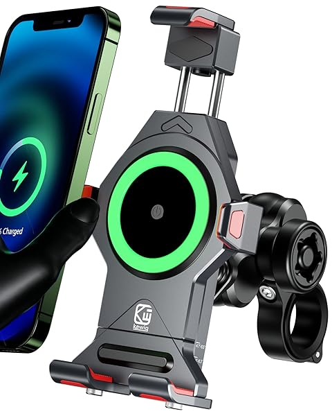 BRCOVAN Motorcycle Phone Mount with Qi 15W Wireless Charger and Vibration Dampener, Anti-Theft, Anti-Shake, Adjustable, Aluminum Alloy Motorcycle