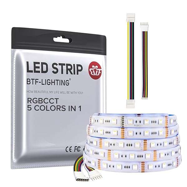 BTF-LIGHTING 16.4ft RGBWW LED Tape Lights - Dimmable, Tunable 2700K-6500K, IP65 for Home & Bedroom Decor - Image 3