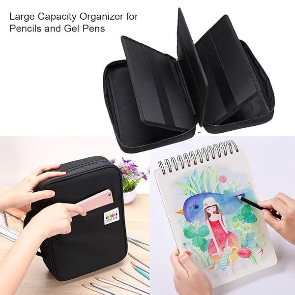 BTSKY Colored Pencil Case 220 Slots Portable Organizer for Prismacolor Crayola Gel Pens and Pencils Black Multilayer Holder - Image 3